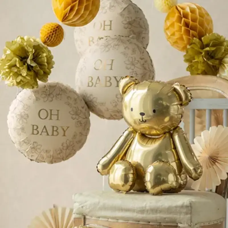 Luftballon "Oh Baby" Beige mit Blumenmotiv 18"