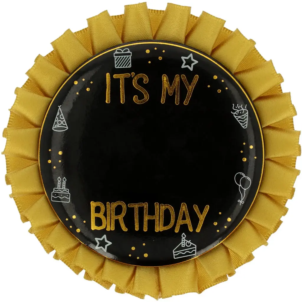 [FOL26854] Cocarde noir et or It's my Birthday personnalisable