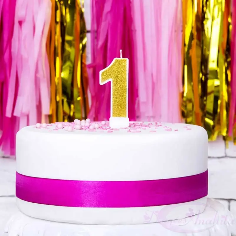 [PARSCU3-1-019B] Bougie anniversaire paillettes or (1)