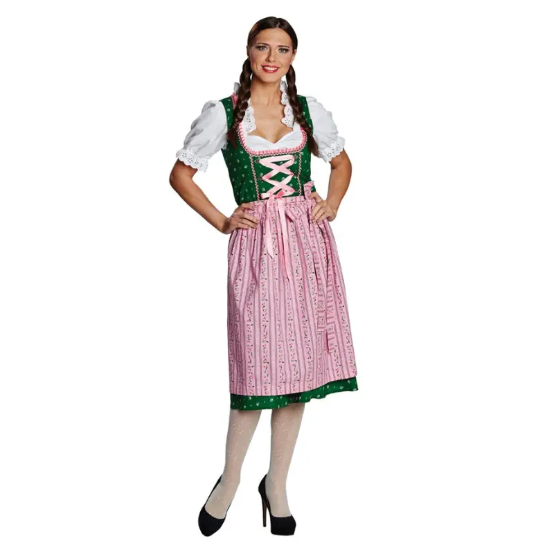 [RUB3678/36] Dirndl Oktoberfest-Kostüm Damen rosa-grün (36)