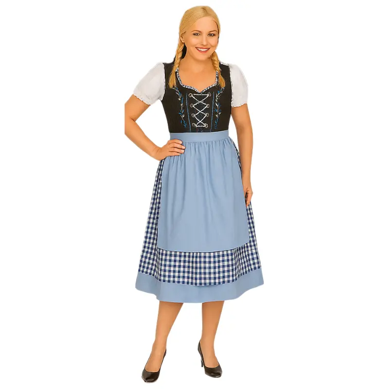 [ZOE47030502.XS] Dirndl Oktoberfest Costume Women Blue and White (XS)