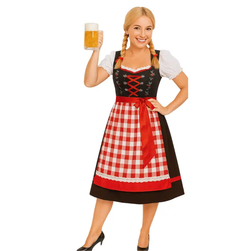 [ZOE47029805.38] Dirndl Oktoberfest-Kostüm Damen rot-schwarz (38)