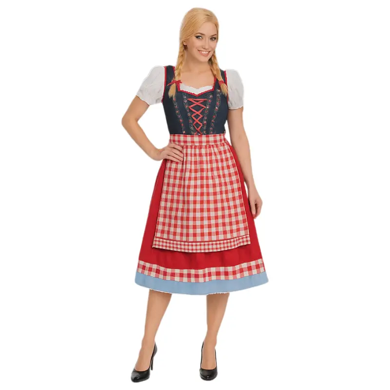 [ZOE47030802.XS] Dirndl Oktoberfest-Kostüm Damen rot-blau (XS)