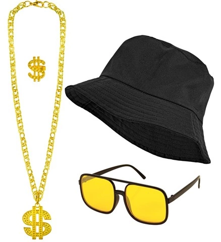 [WID28159] Black 1990s Hip Hop Accessory Set