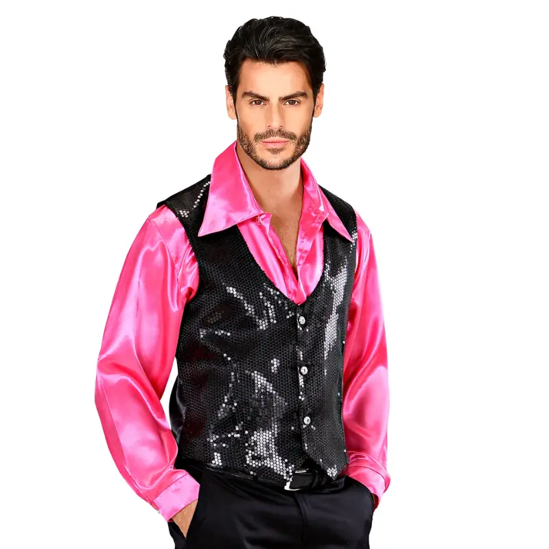 [WID93242] Schwarze Paillettenweste für Herren (M)