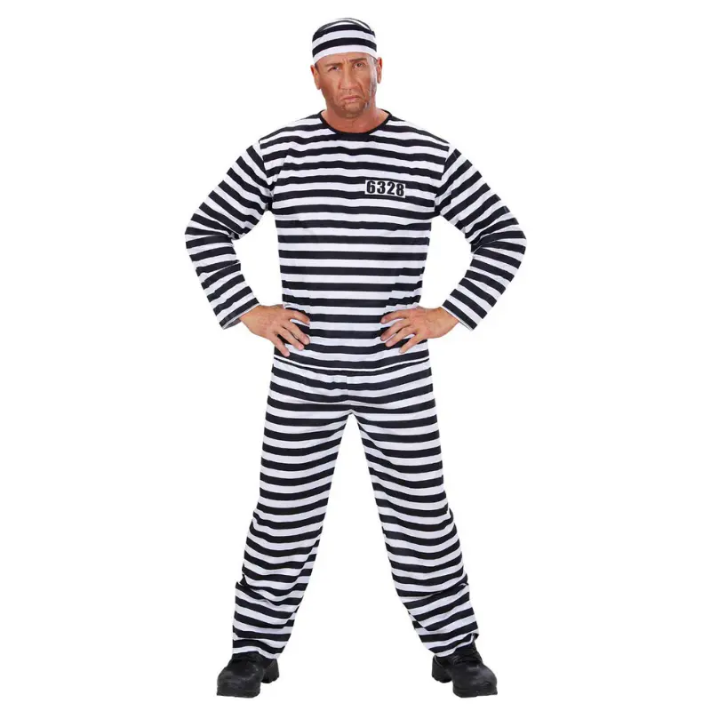 [WID39094] Black and White Striped Prisoner Costume for Men (XXL)