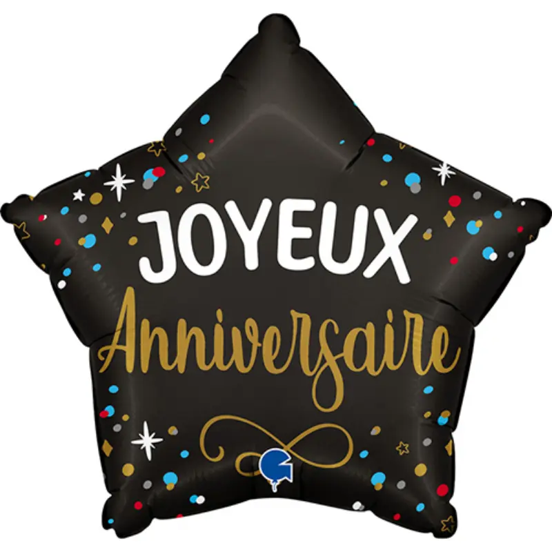 Ballon étoile noire Joyeux anniversaire 46 cm