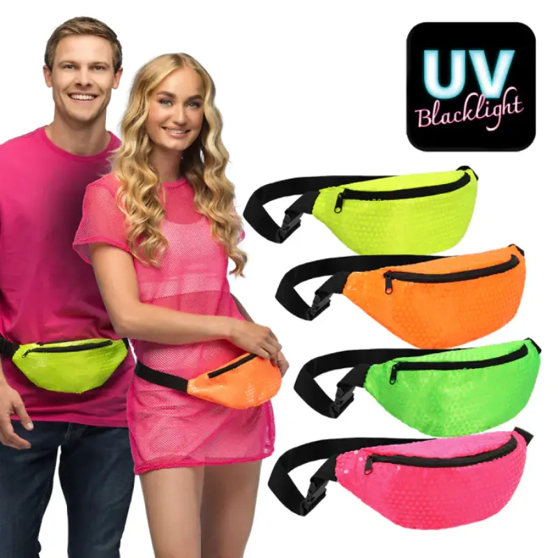 [BOL36020] Sac banane fluo à sequins - 4 couleurs ass.