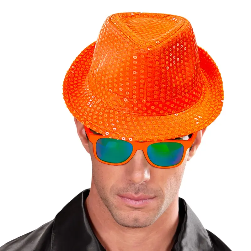 Chapeau Fedora fluo à sequins