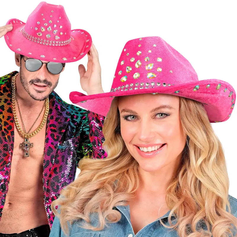 Chapeau de Cowboy rose à strass