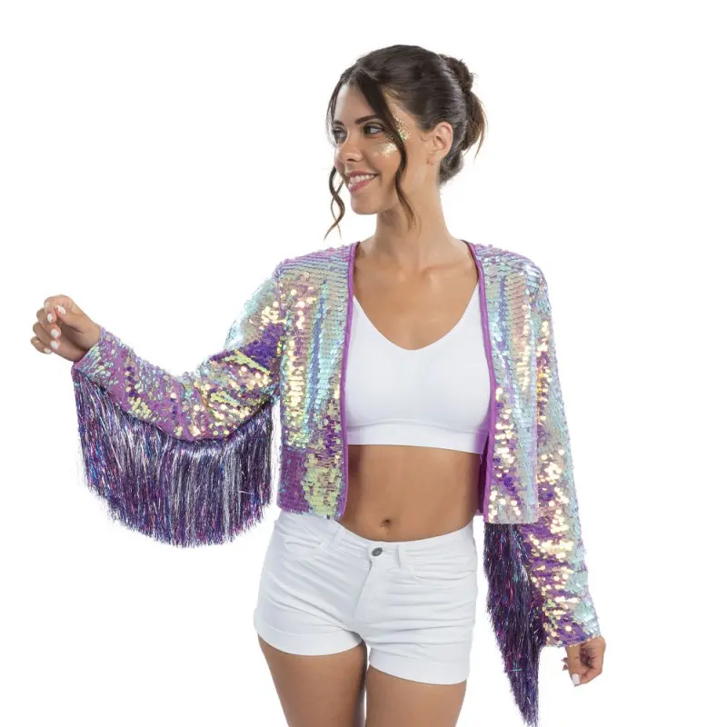 [CHAC4765S] Iridescent Sequin Jacket with Fringes (S)