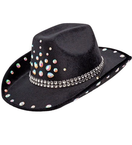 [WID25697] Schwarzer Cowboyhut mit Strass
