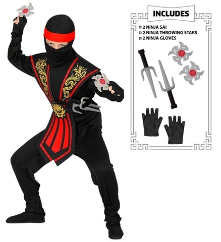 [WID38565] Ninja fancy dress with weapons for boys (116)