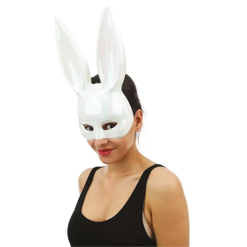 Demi-masque lapin blanc irisé