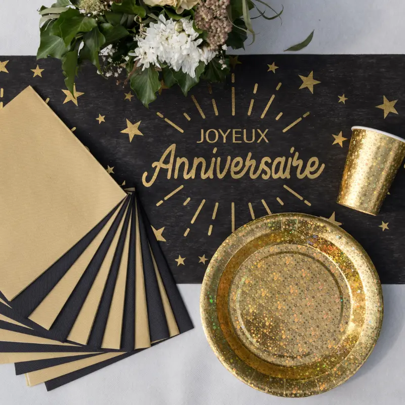 [SAN6646/30-3] Chemin de table Joyeux Anniversaire noir