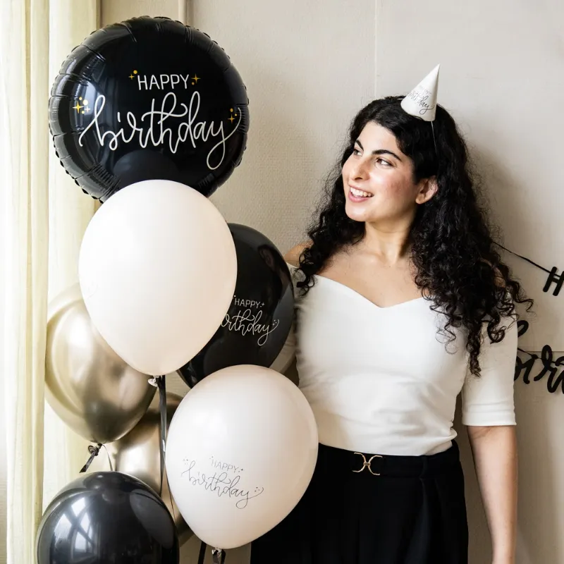 [FOL68690] Happy Birthday Luftballon creme und schwarz - 45 cm