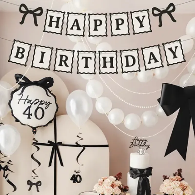Girlande Happy Birthday Schleifen schwarz