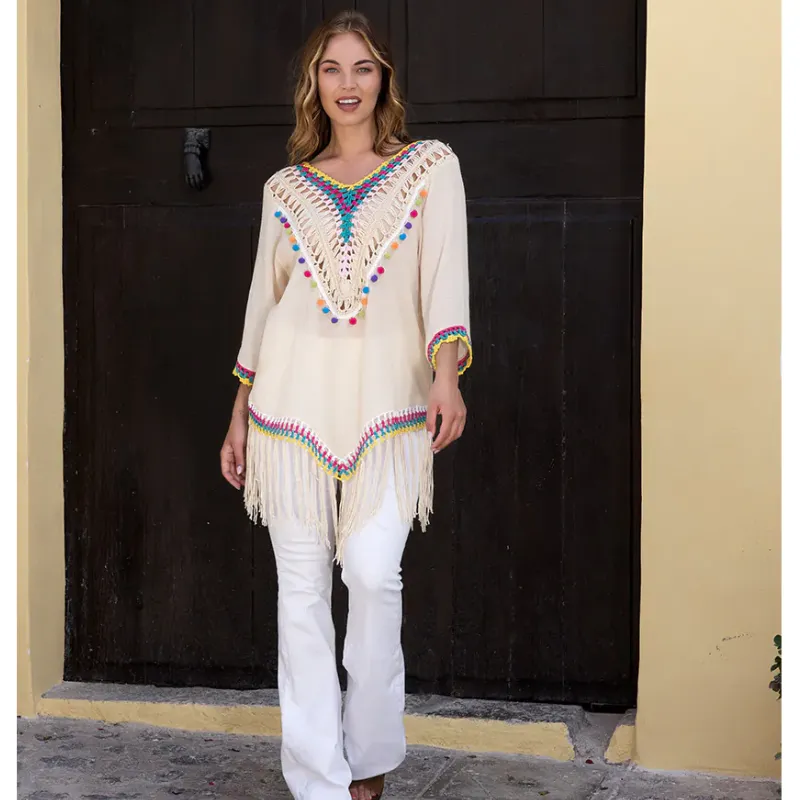 [BOL44593] Boho-Tunika mit Fransen