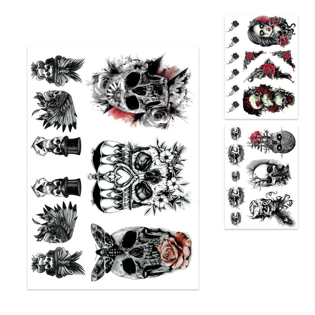 [PCL23146] Halloween Temporary Tattoos Skulls and Roses