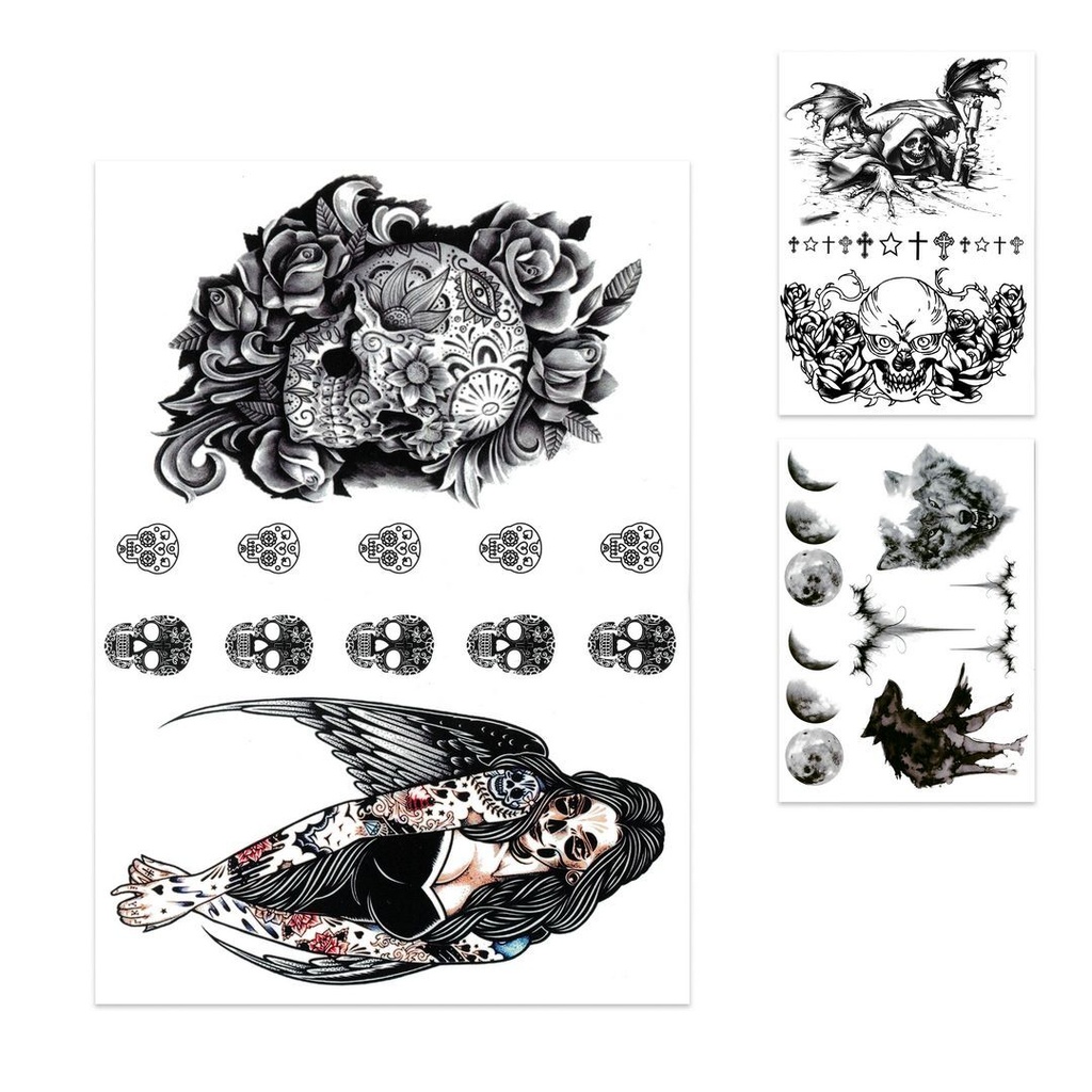 [PCL23147] Tatouages éphémères Halloween chauves-souris et corbeaux
