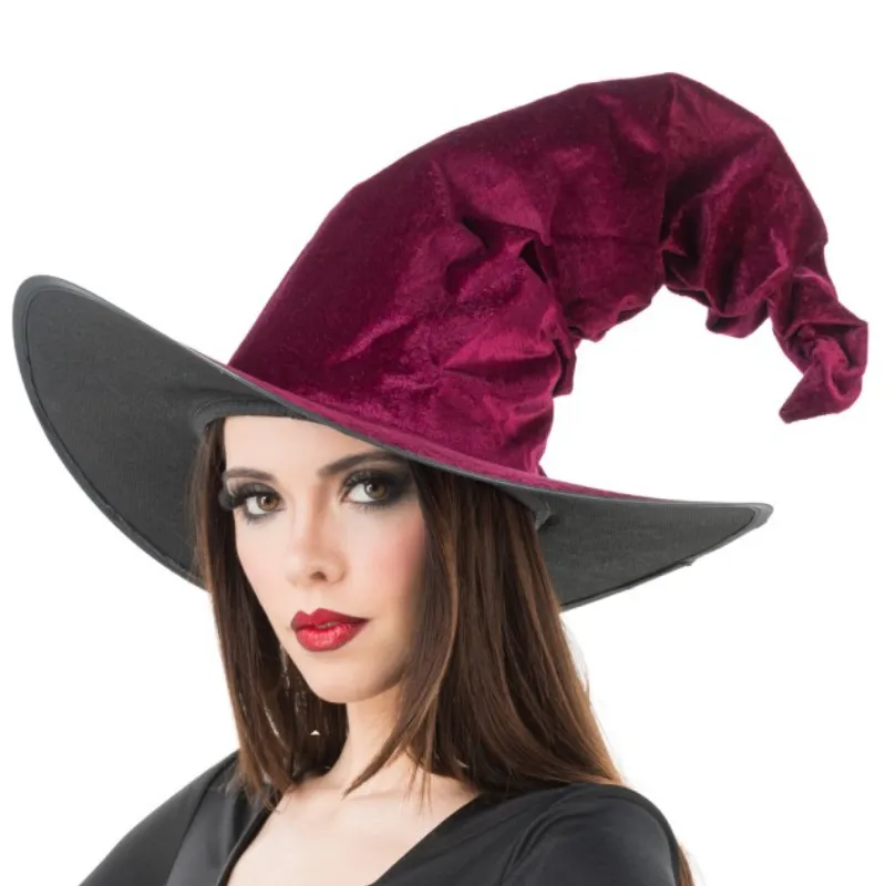 [CHA14340-16] Burgundy Velvet Witch Hat