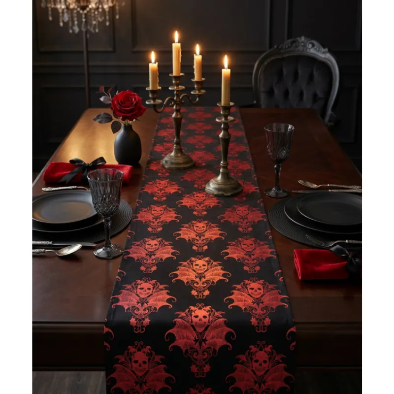 [CHA14795] Chemin de table baroque velours noir et bordeaux