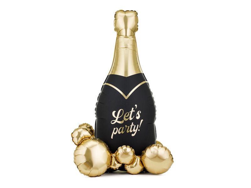 [PARFB455] Stehender Folienballon Sektflasche, schwarz-gold, 79 x 114 cm