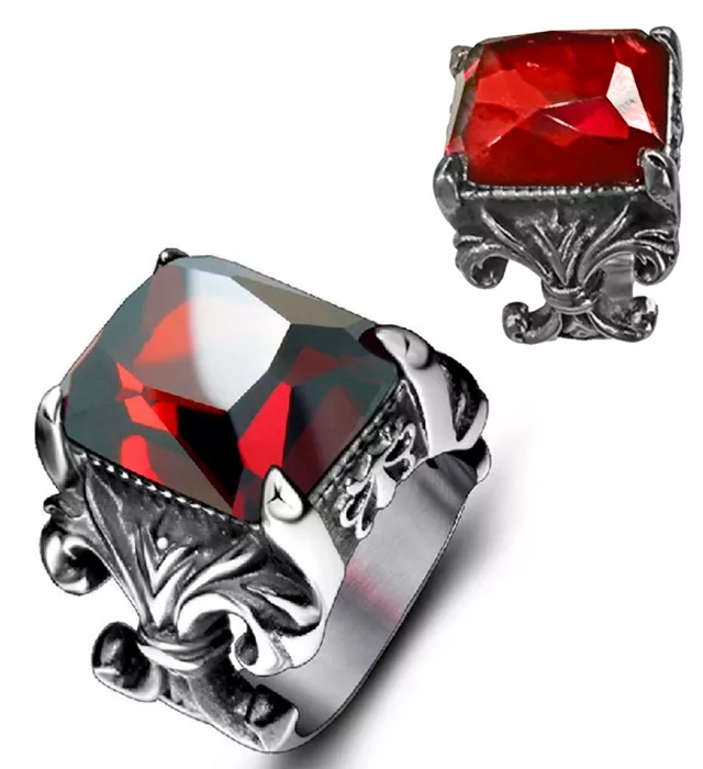 [WID10616] Bague gothique vampire pierre rouge