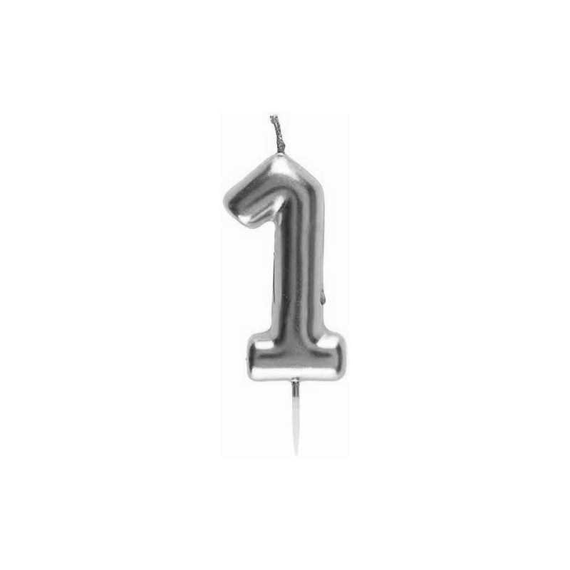 [COT43021] Bougie anniversaire chiffre 1 argent métallisé
