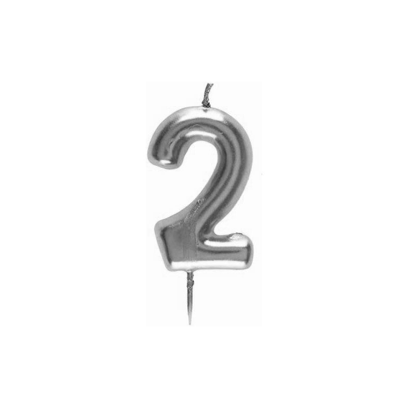 [COT43022] Bougie anniversaire chiffre 2 argent métallisé