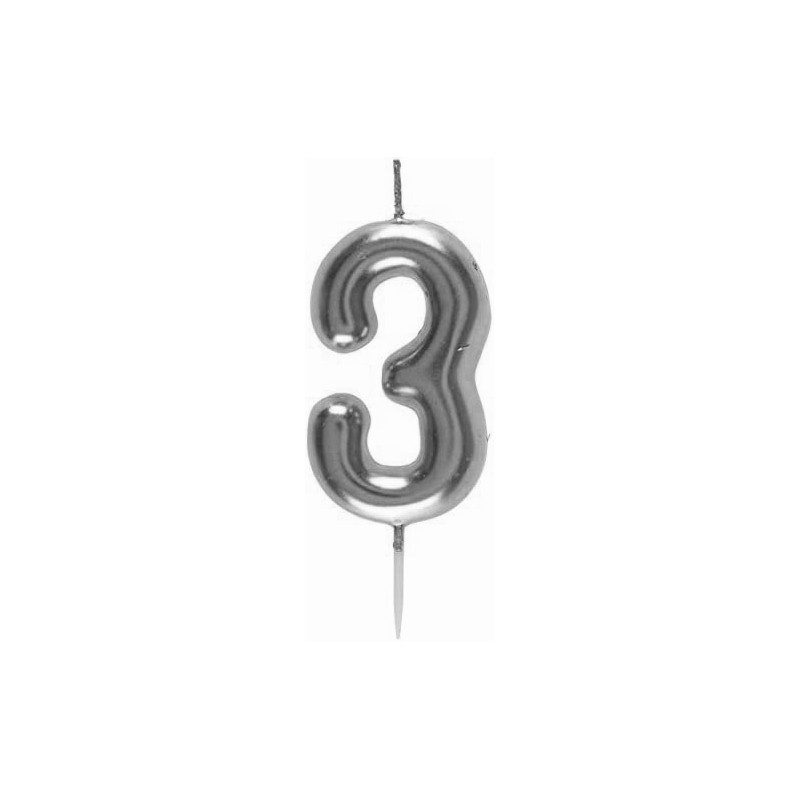 [COT43023] Bougie anniversaire chiffre 3 argent métallisé