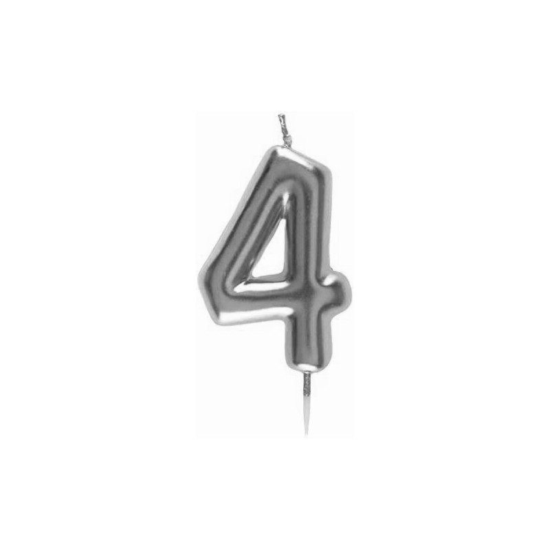 [COT43024] Bougie anniversaire chiffre 4 argent métallisé