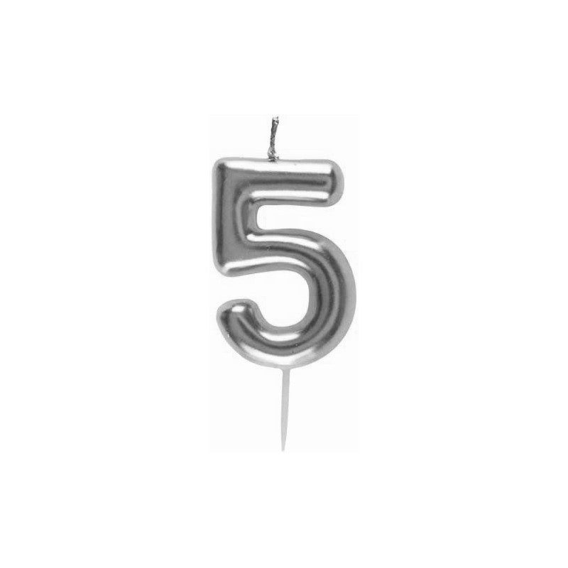 [COT43025] Bougie anniversaire chiffre 5 argent métallisé