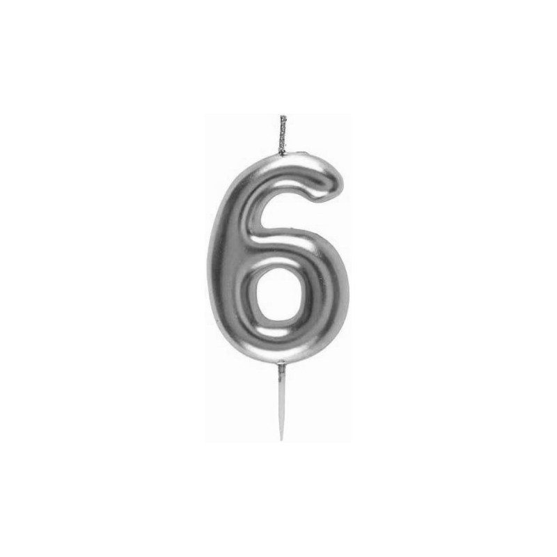 [COT43026] Bougie anniversaire chiffre 6 argent métallisé