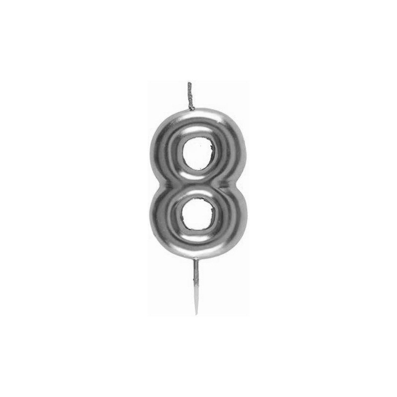 [COT43028] Bougie anniversaire chiffre 8 argent métallisé