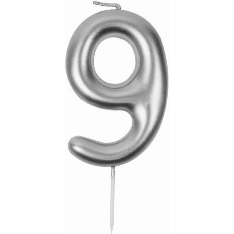 [COT43029] Bougie anniversaire chiffre 9 argent métallisé