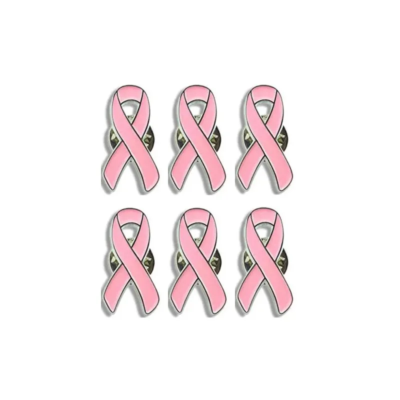 [COT47058] Pink Ribbon metal pins 2.8 x 2.1 cm - pack of 6