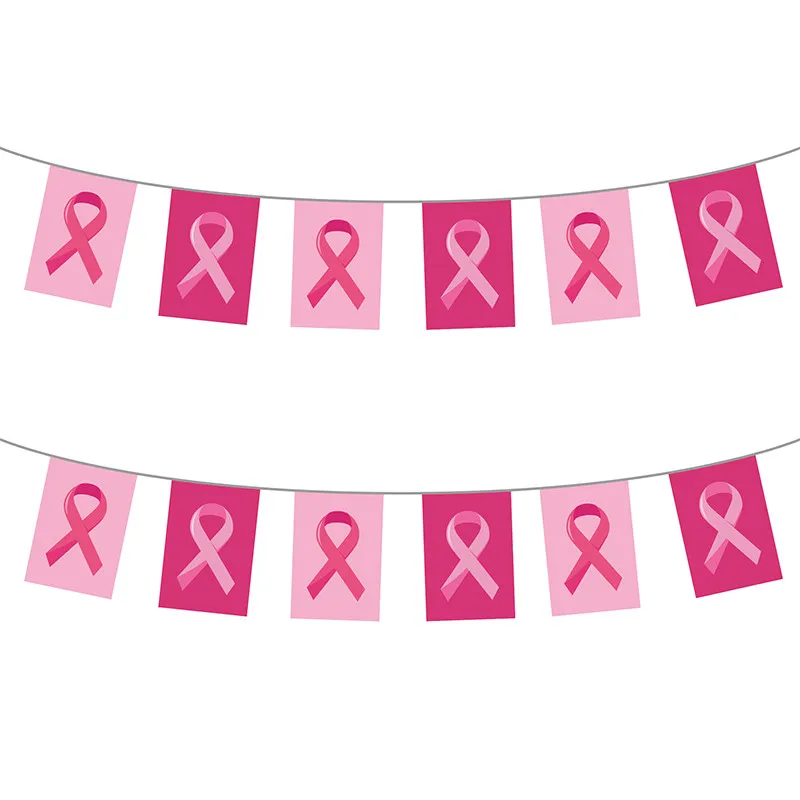 [COT47065] Guirlande Octobre Rose 12 fanions papier - 5 m