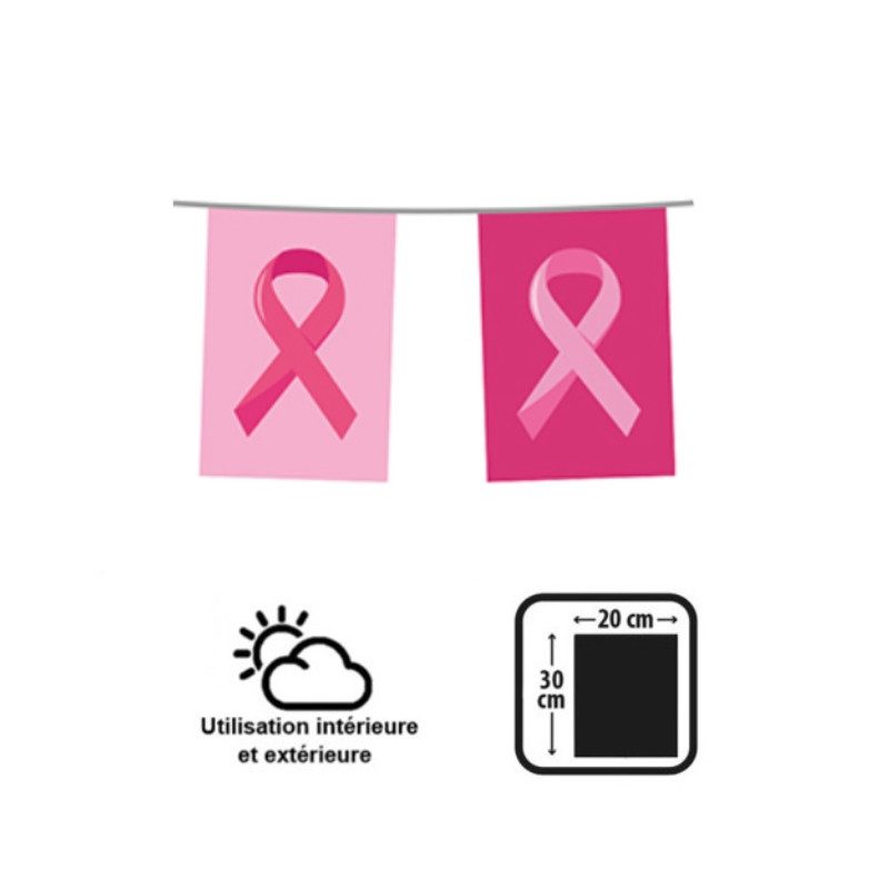 [COT47066] Pink Ribbon bunting 20 plastic flags - 10 m