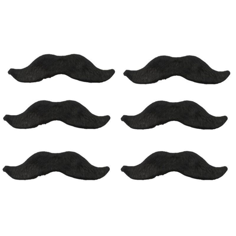 [COT47071] Movember black faux fur moustaches 11 x 25 cm - pack of 6
