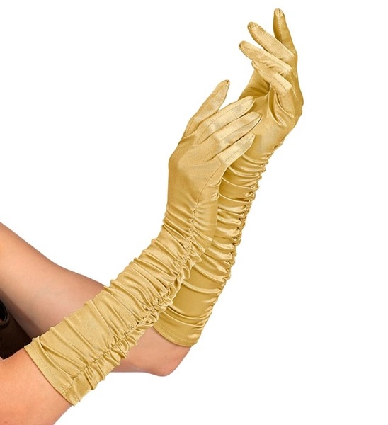 [WID34315] Gants satin élasthanne plissé doré 44 cm