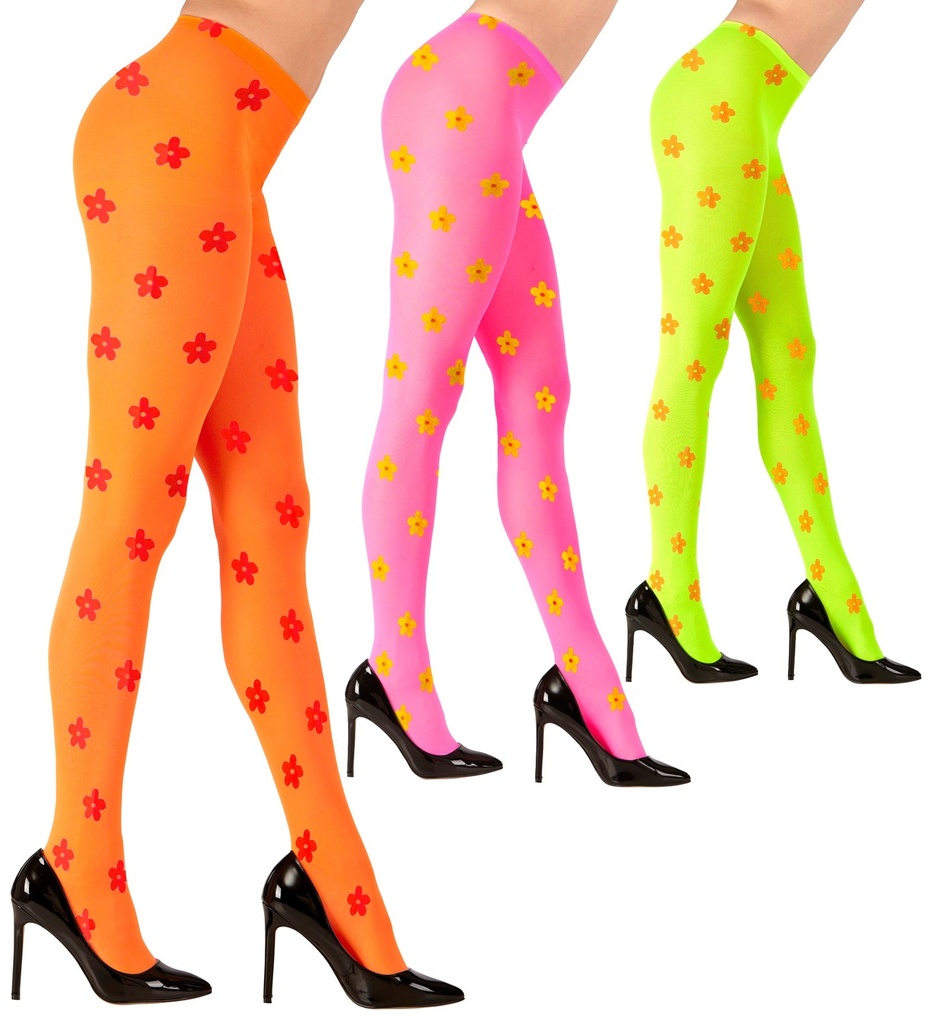 Collants à fleurs néon années 60-70 hippie