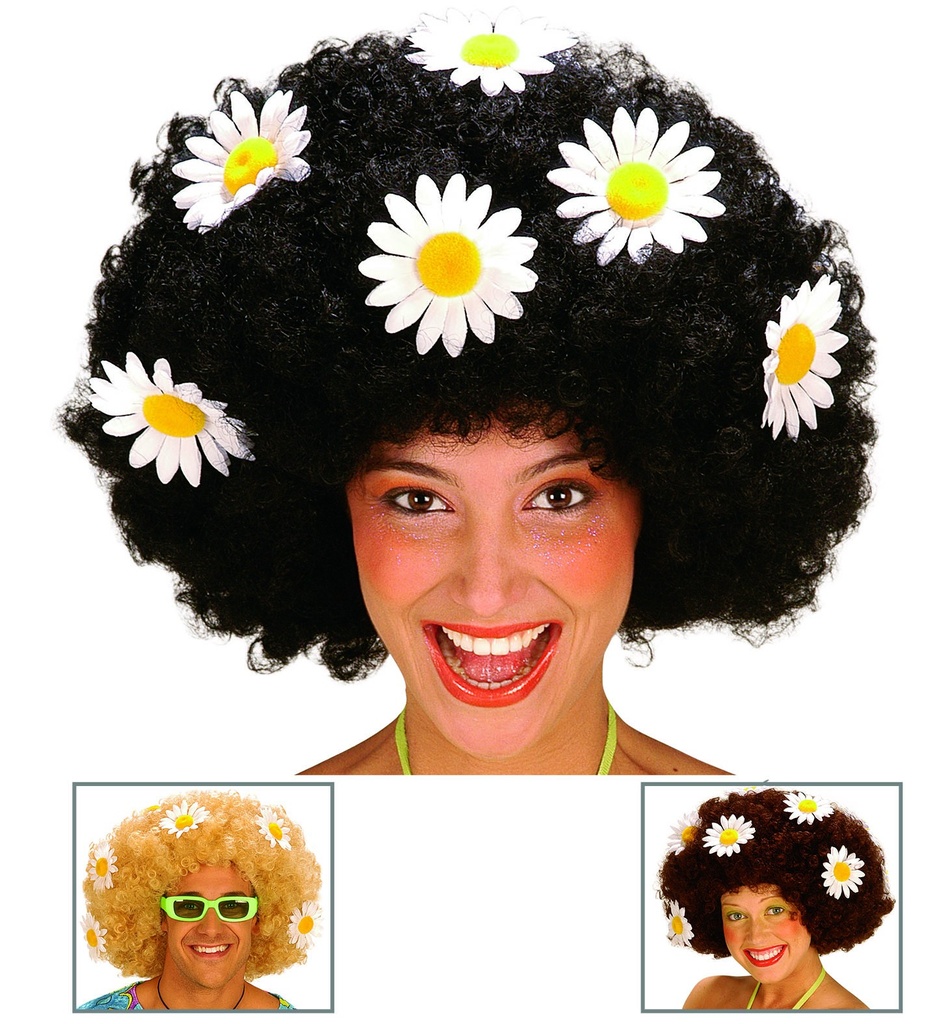 [WID6073D] Perruque afro à fleurs