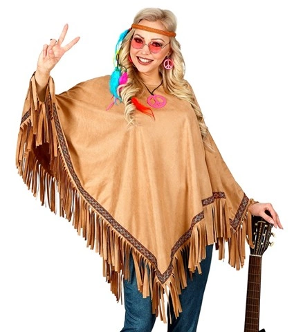 [WID42931] Beige Faux Suede Poncho for Adults