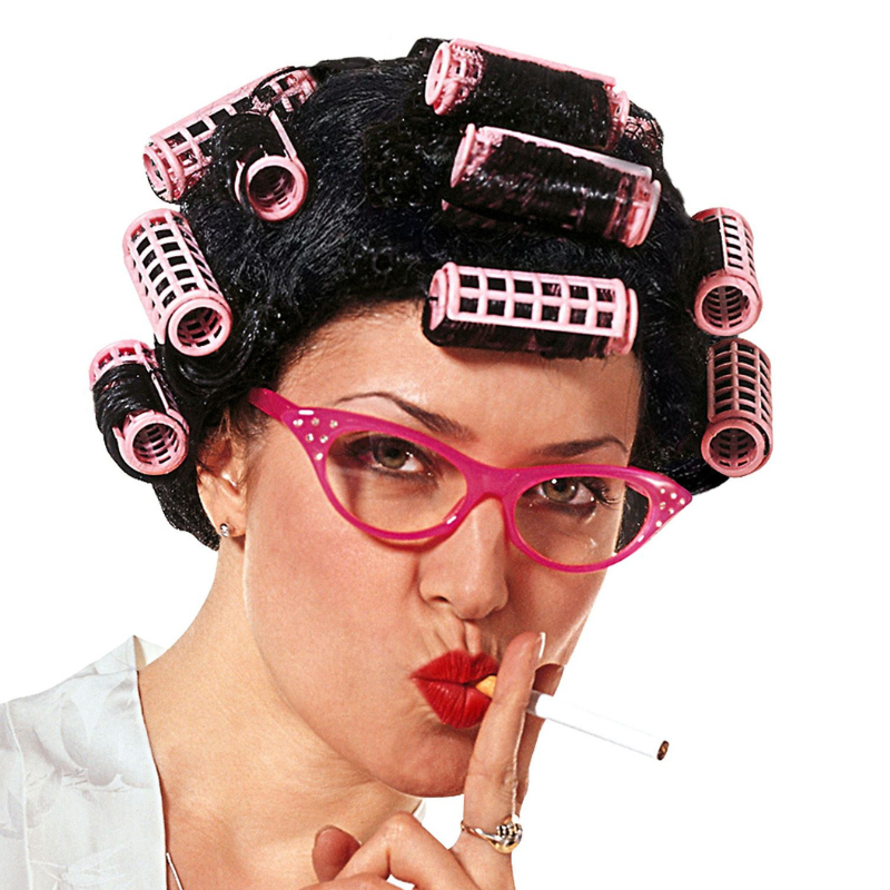 Perruque brune avec bigoudis pour femme