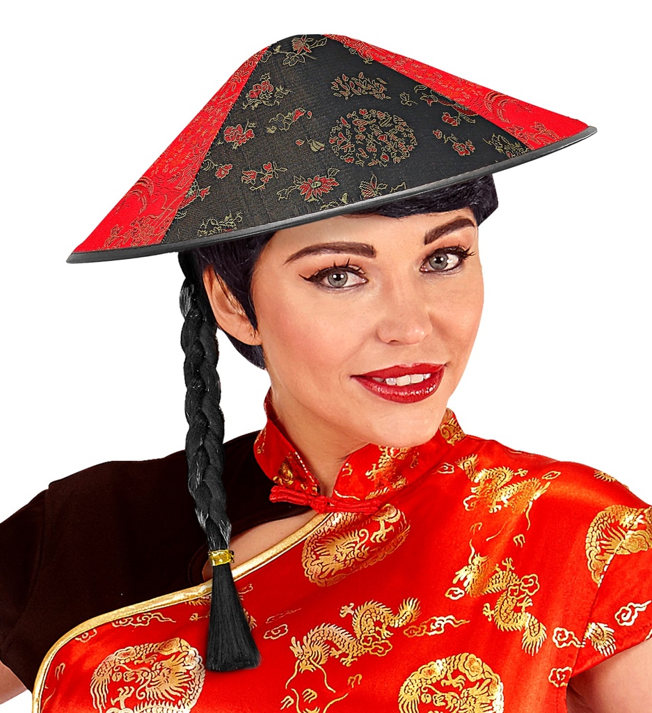 Chapeau Chinois avec natte