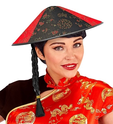 [WID2595C] Chapeau chinois avec natte