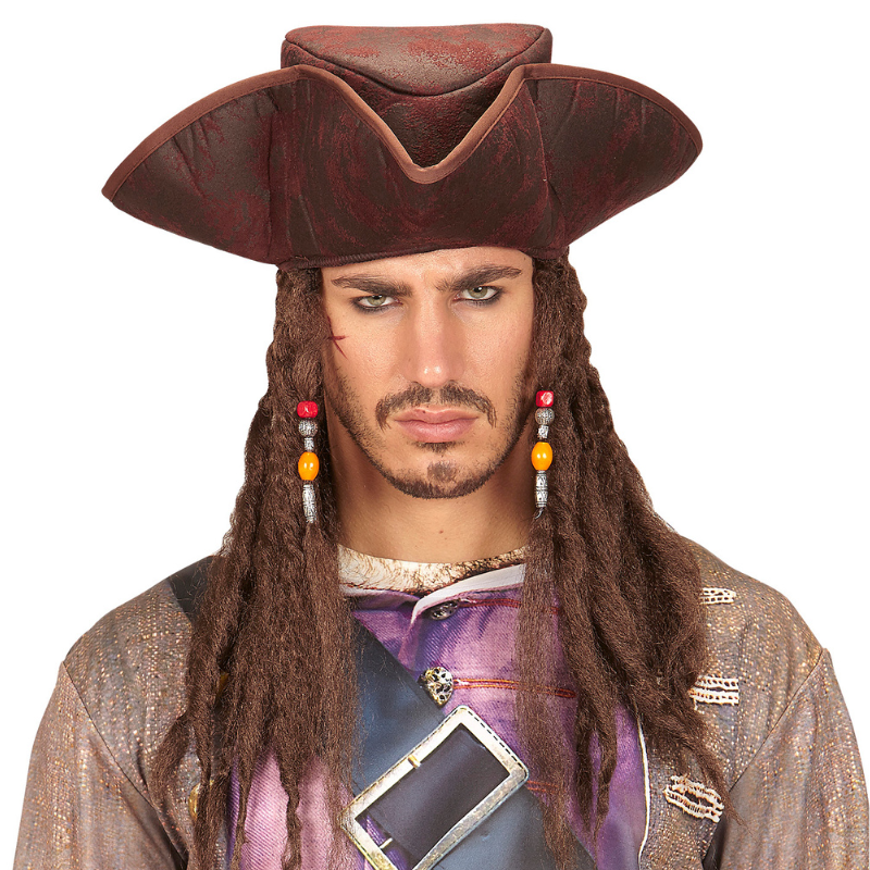[WID09644] Chapeau Tricorne de Pirate avec cheveux