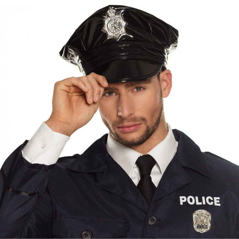 Casquette de Policier noire en simili cuir