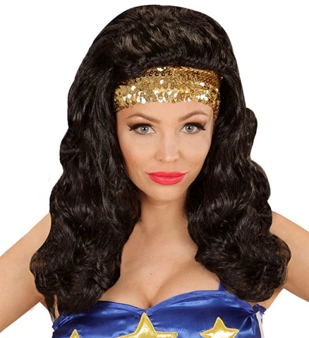 [WID04944] Superheroine wig with gold sequin headband